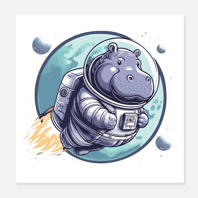 Hippopotame astronaute spatial Poster 20 x 20 cm
