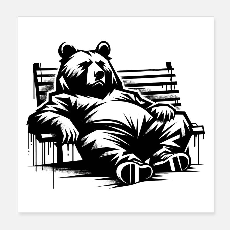 Lazy Bear on Park Bench | Berlin Bear Poster 8" x 8" (20x20 cm)