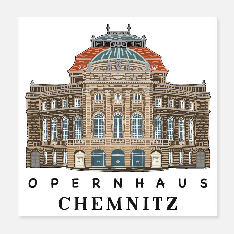Chemnitz Opera House, Germany Drawing Poster 8" x 8" (20x20 cm)