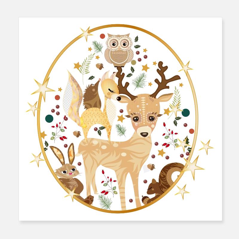 beautiful forest animals celebrate Christmas together Poster 8" x 8" (20x20 cm)