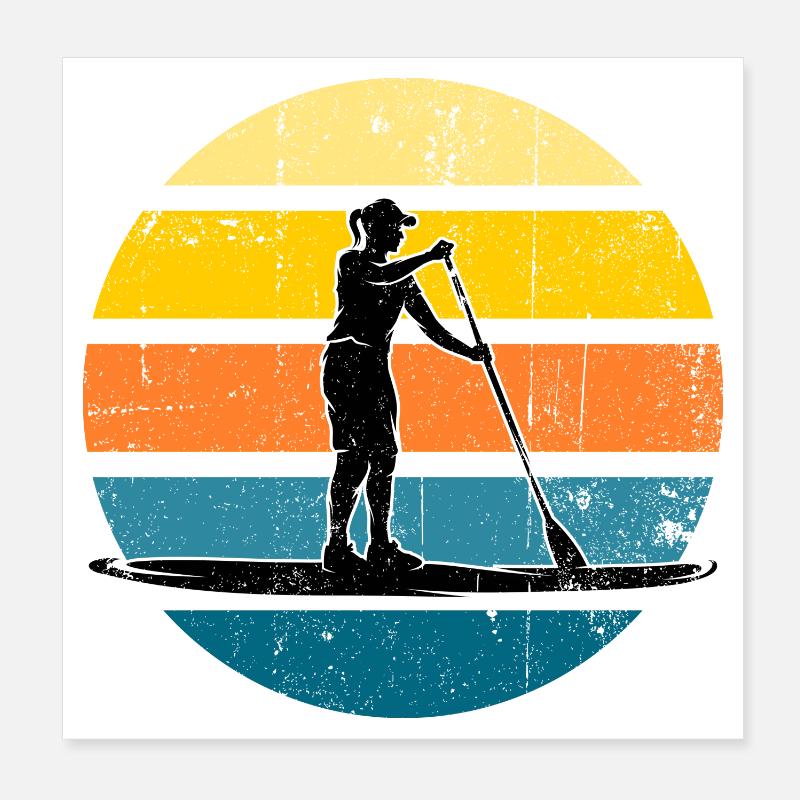 Sunset Paddleboard Silhouette Poster 8" x 8" (20x20 cm)