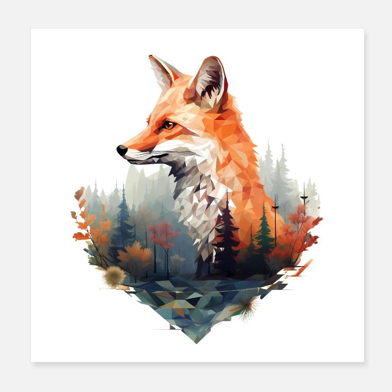 Geometric fox with forest in triangle look Poster 8" x 8" (20x20 cm)