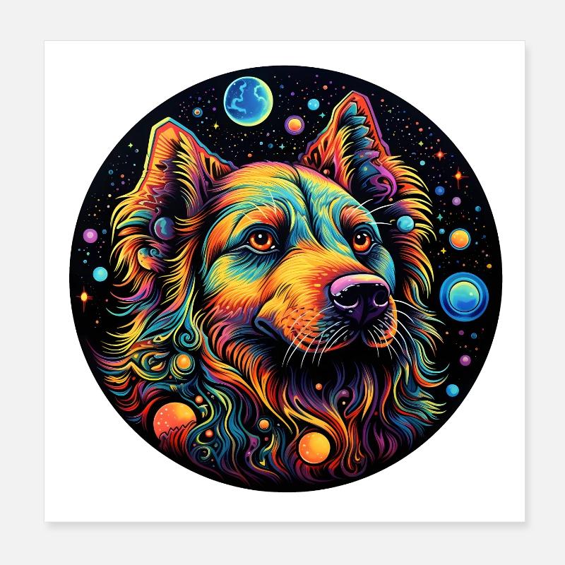 Chien de l’espace coloré avec des planètes Poster 20 x 20 cm