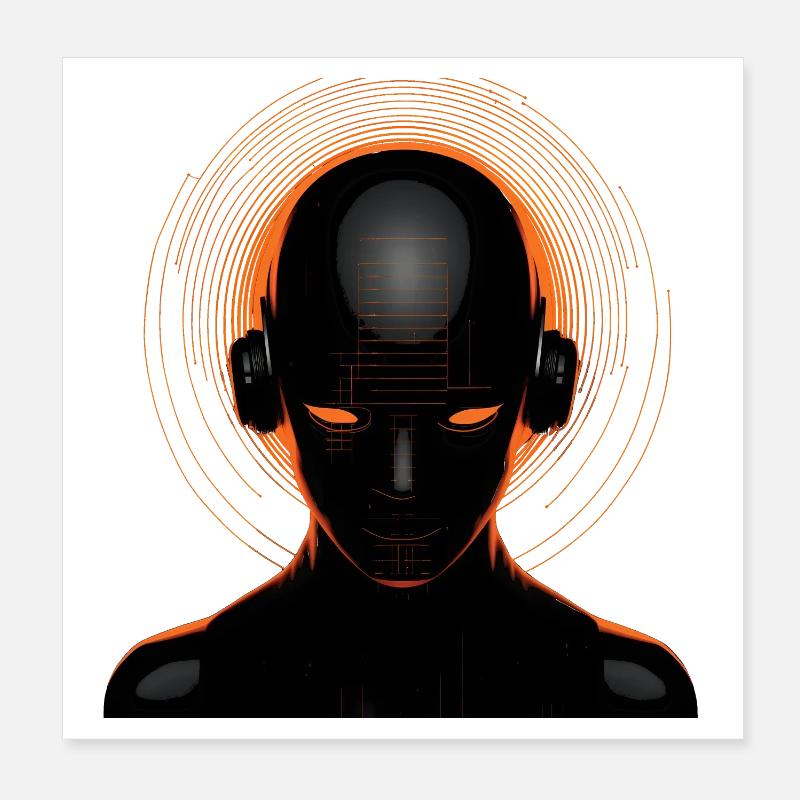 Futuristic Techno Cyborg - Retro orange Poster 8" x 8" (20x20 cm)