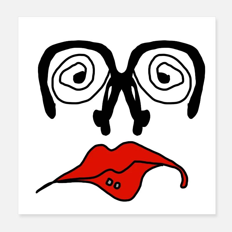 Rote Lippen Grafik auf Schwarz Poster 20x20 cm