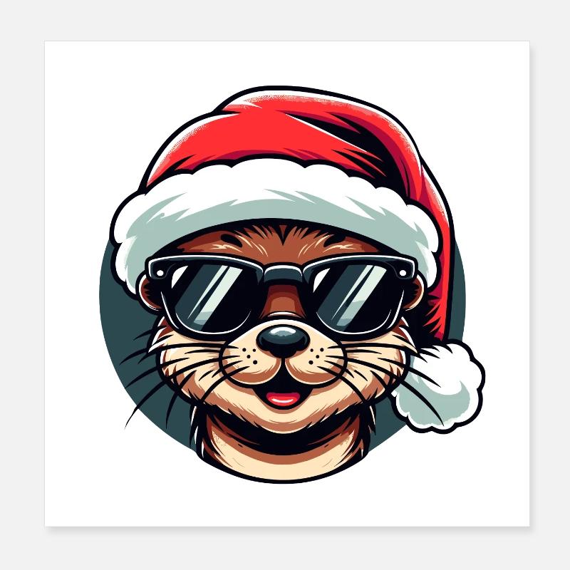 Otter Weihnachten Trendy | Cooles Urlaubs-Sweatshirt - Poster 20x20 cm - Weiß
