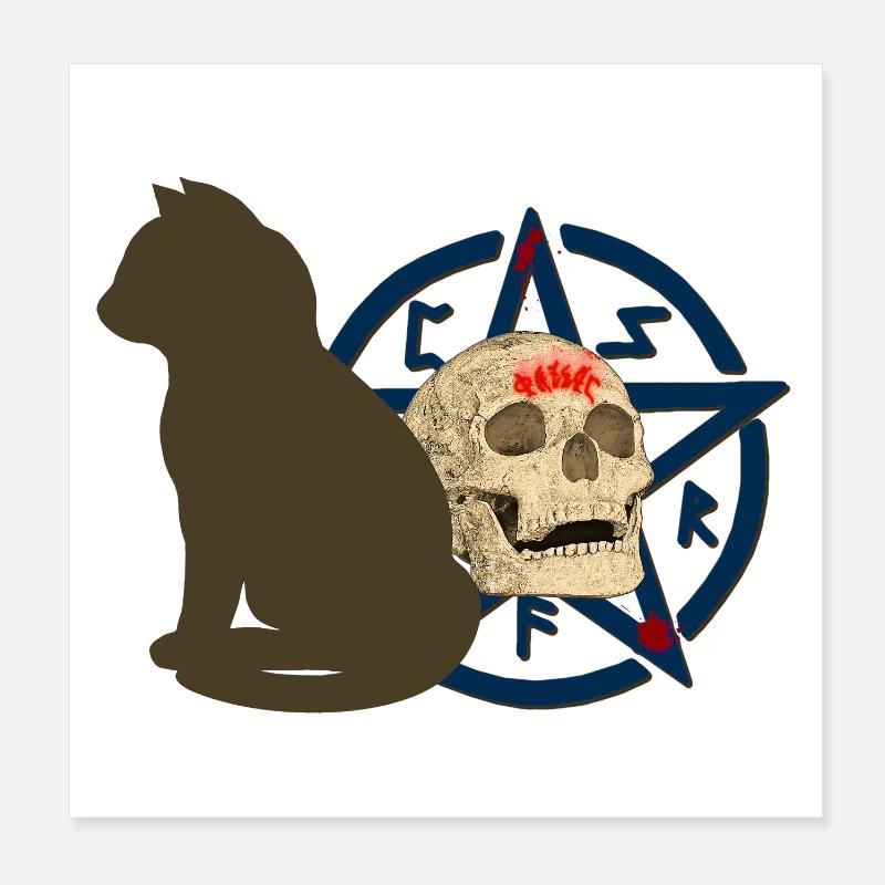 Pentagram muster, Katzen design, Menschenschädel Poster 20x20 cm