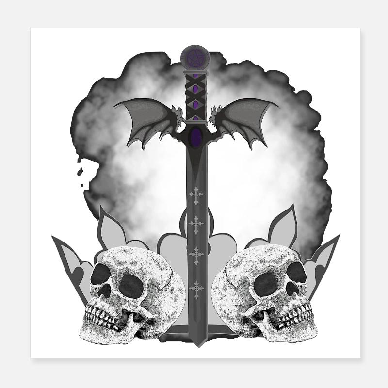 Menschenschädel, Schwerter, Dämonenflügel, vanitas Poster 20x20 cm