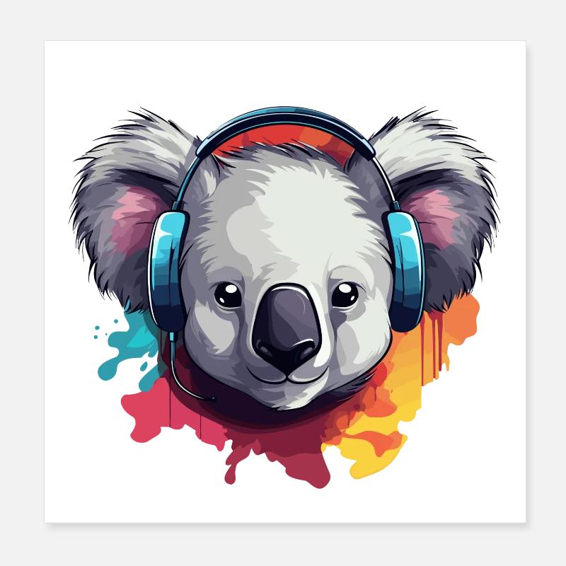 Koala avec écouteurs Koala Bear Poster 20 x 20 cm