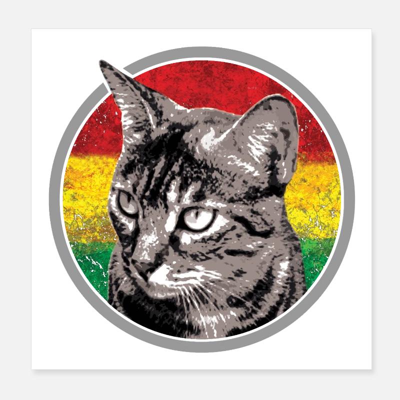 Katzengesicht mit Reggaefahne Poster 20x20 cm