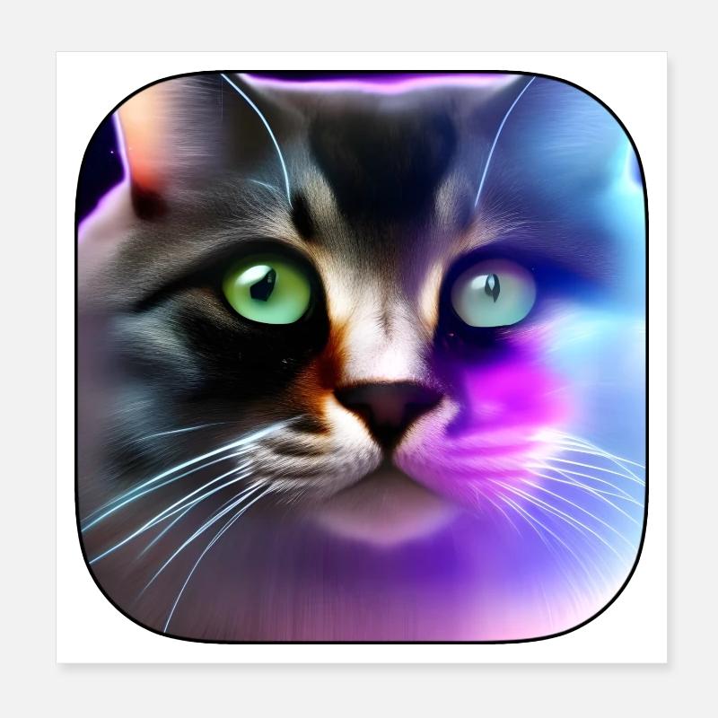 Portrait de jeu couleur néon de chat Poster 20 x 20 cm
