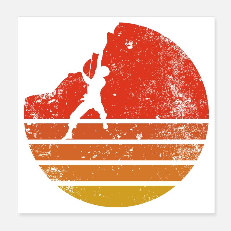 Hiker at Retro Sunset Poster 8" x 8" (20x20 cm)