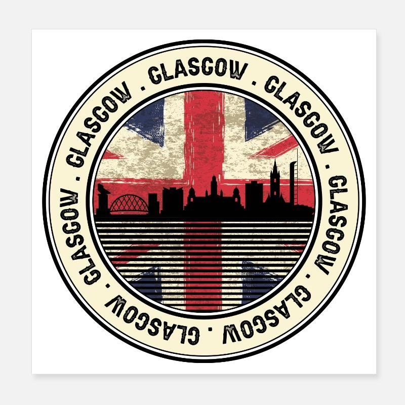 Glasgow Unionjack Cityscape Poster 8" x 8" (20x20 cm)