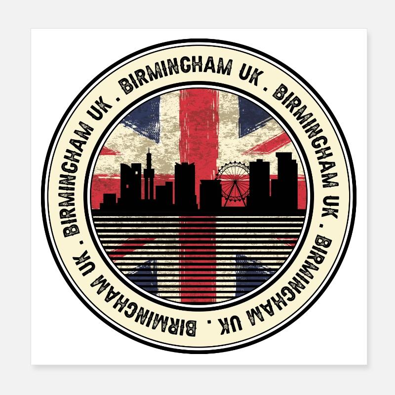 Skyline du drapeau Union de Birmingham, Royaume-Uni Poster 20 x 20 cm