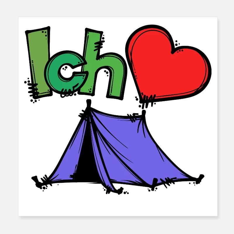 Tents Camping Camper Statement Wanderlust Heart Poster 8" x 8" (20x20 cm)