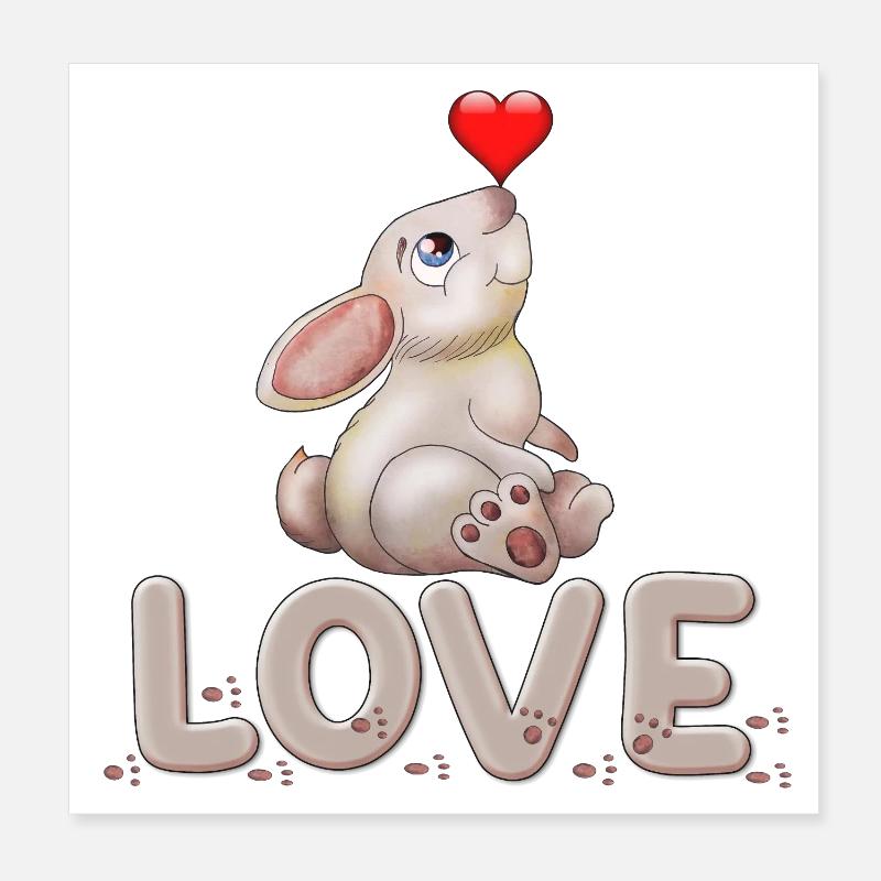 Doux lapin avec affichage d’amour en forme de cœur Poster 20 x 20 cm