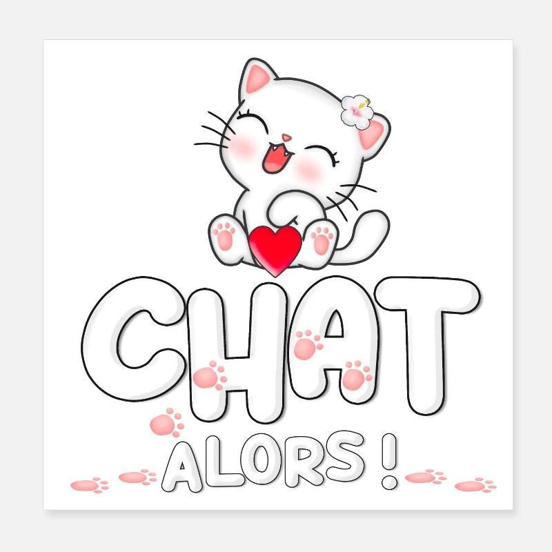 Chat mignon avec cœur et fleurs Poster 20 x 20 cm