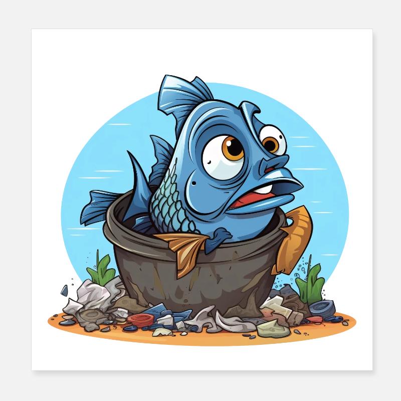Desperate Fish Pollution Shirt Poster 8" x 8" (20x20 cm)
