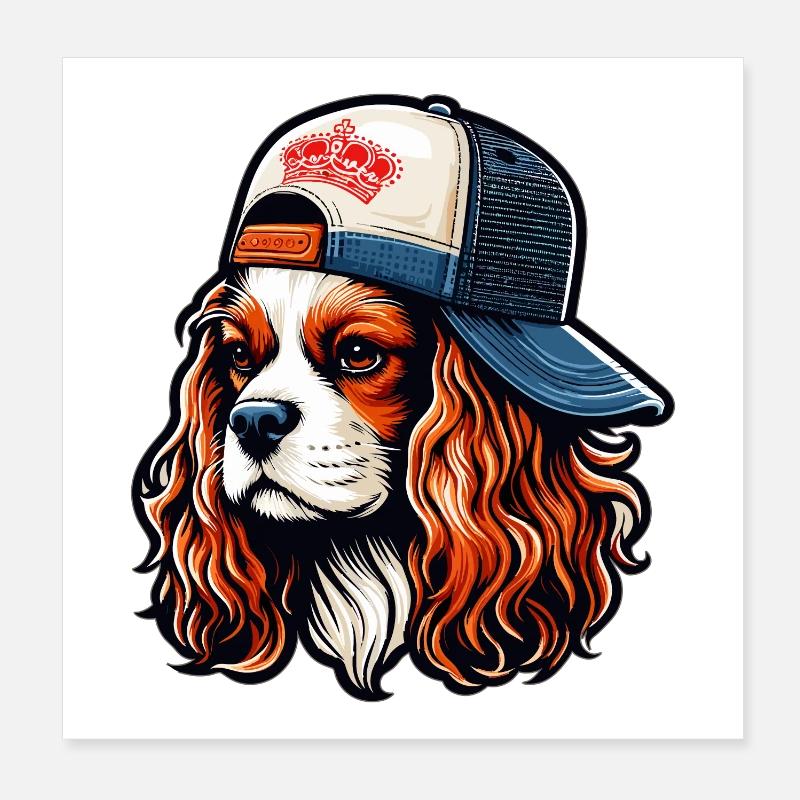 Cavalier King Charles chien avec une casquette Poster 20 x 20 cm