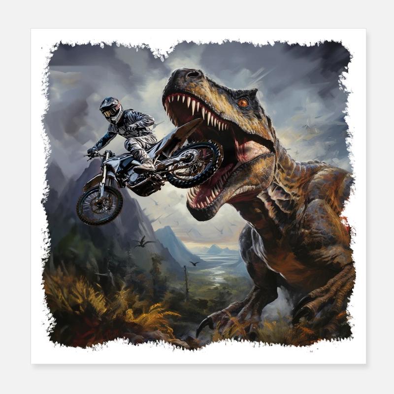 T Rex Motorradfahrer Poster 20x20 cm