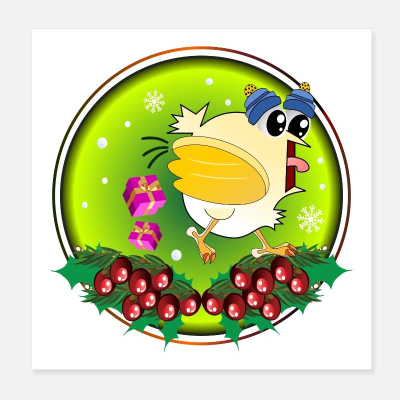 CHRISTMAS CHICKENS Poster 8" x 8" (20x20 cm)