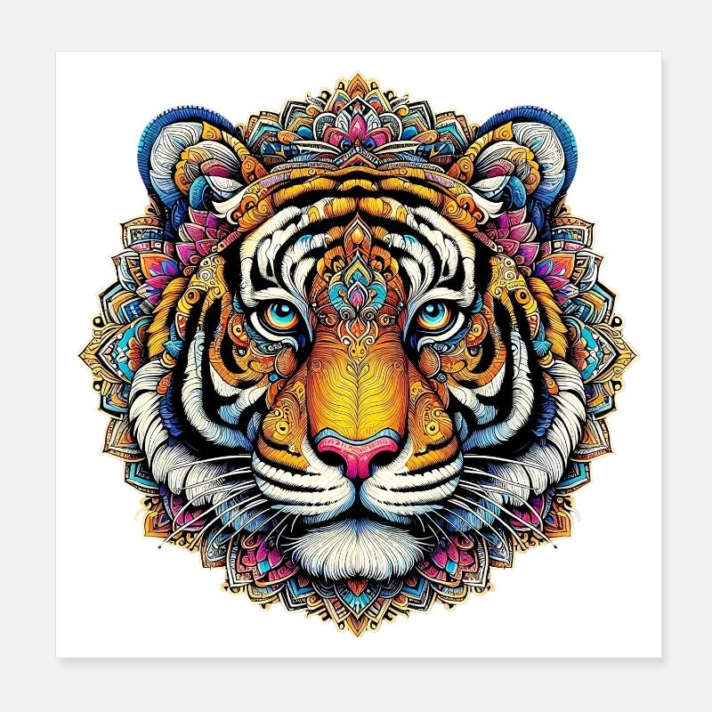 Tiger mit Mandalas verziert Poster 20x20 cm