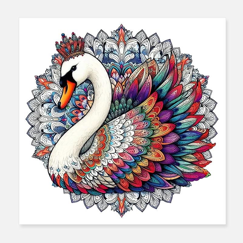 Cygne décoré de Mandalas Poster 20 x 20 cm
