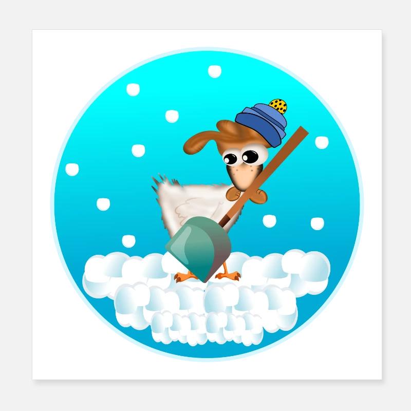 WINTER HÜHNERSTALL HÜHNER SCHNEEFALL Poster 20x20 cm