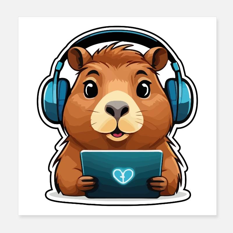 Capybara avec ordinateur Poster 20 x 20 cm