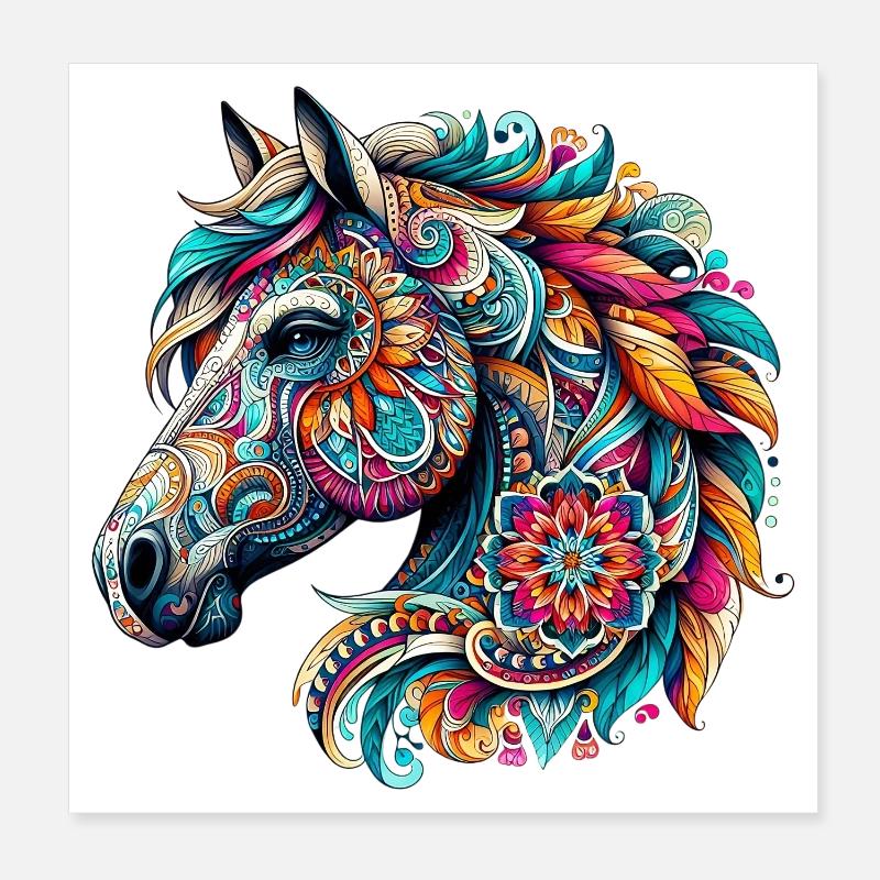 Pferd mit Mandalas verziert Poster 20x20 cm