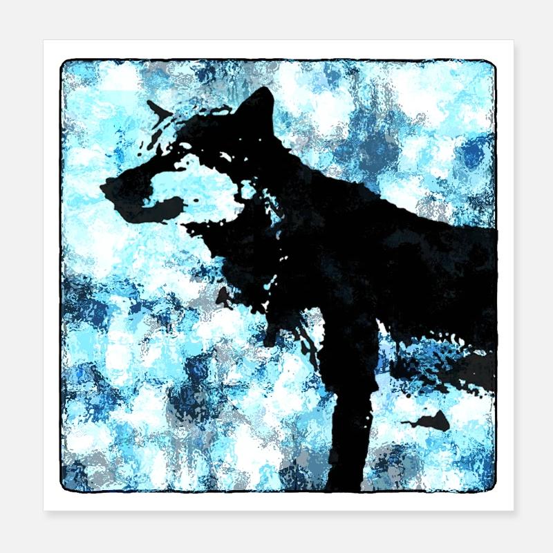 Wolf Silhouette Wasserfarben Poster 20x20 cm