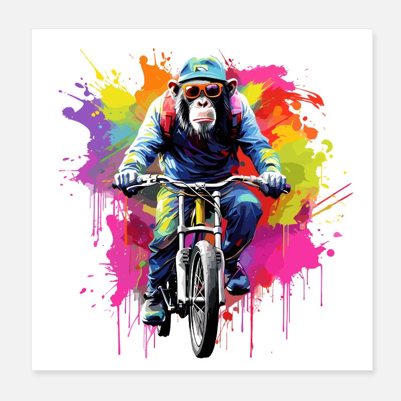 Singe avec VTT, vélo, chimpanzé, singe Poster 20 x 20 cm