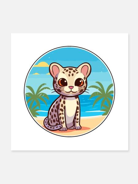 Ozelot Aquarell Cartoon Kawaii Clipart Tier - Poster 20x20 cm - Weiß - Vorne