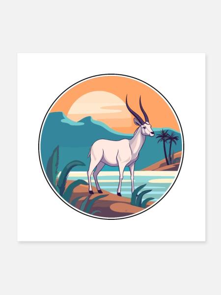 Oryx Aquarelle Dessin Animé Kawaii Clipart Animal - Poster 20 x 20 cm - blanc - Devant