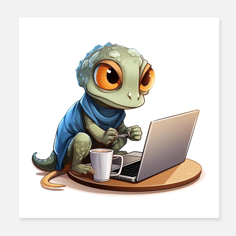 Chemise drôle de gecko gecko sur Internet Coffee Nerd Poster 20 x 20 cm