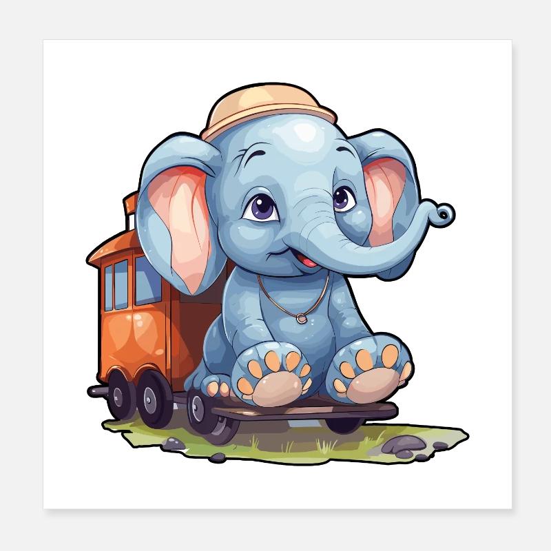 Elephant Rides Railroad Elephant Poster 20 x 20 cm