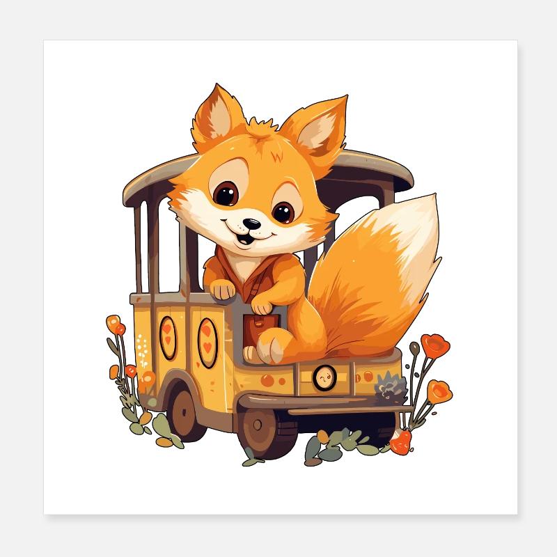 Fox Foxes Railroad Fox Rides Railroad Poster 20 x 20 cm