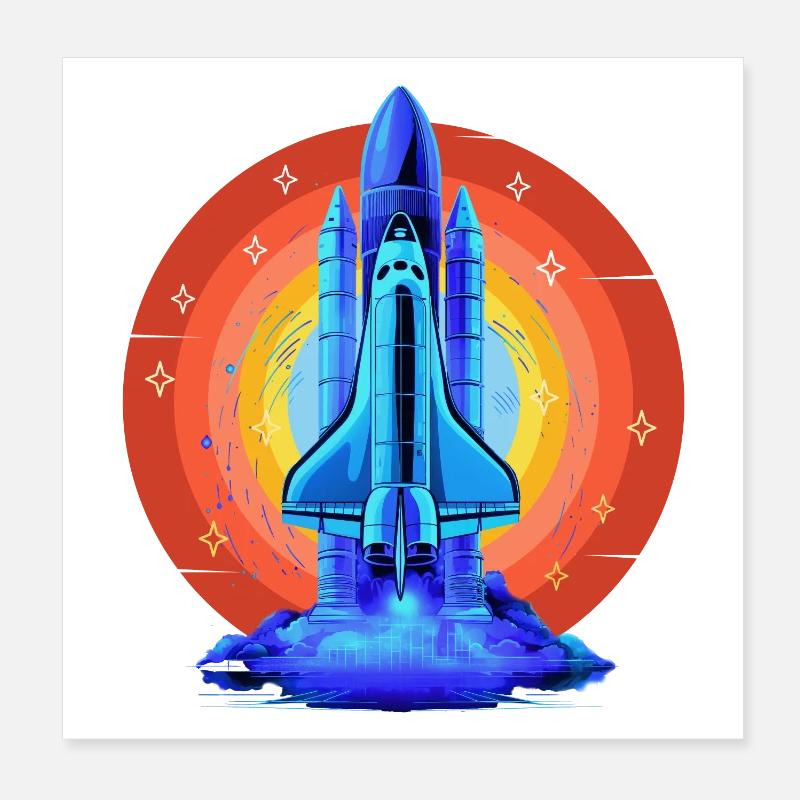 NAVETTE SPATIALE BLEUE RETRO VINTAGE Poster 20 x 20 cm