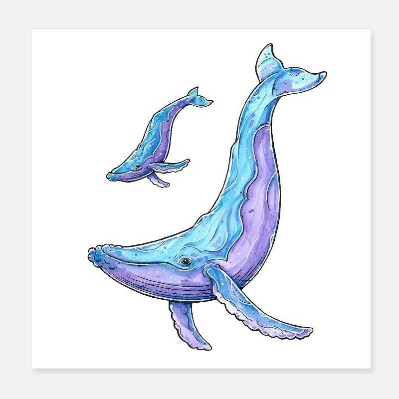 Baleine à bosse avec baleineau Poster 20 x 20 cm