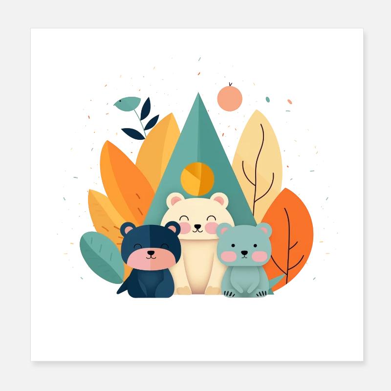 Ours mignons avec des motifs d’automne Poster 20 x 20 cm
