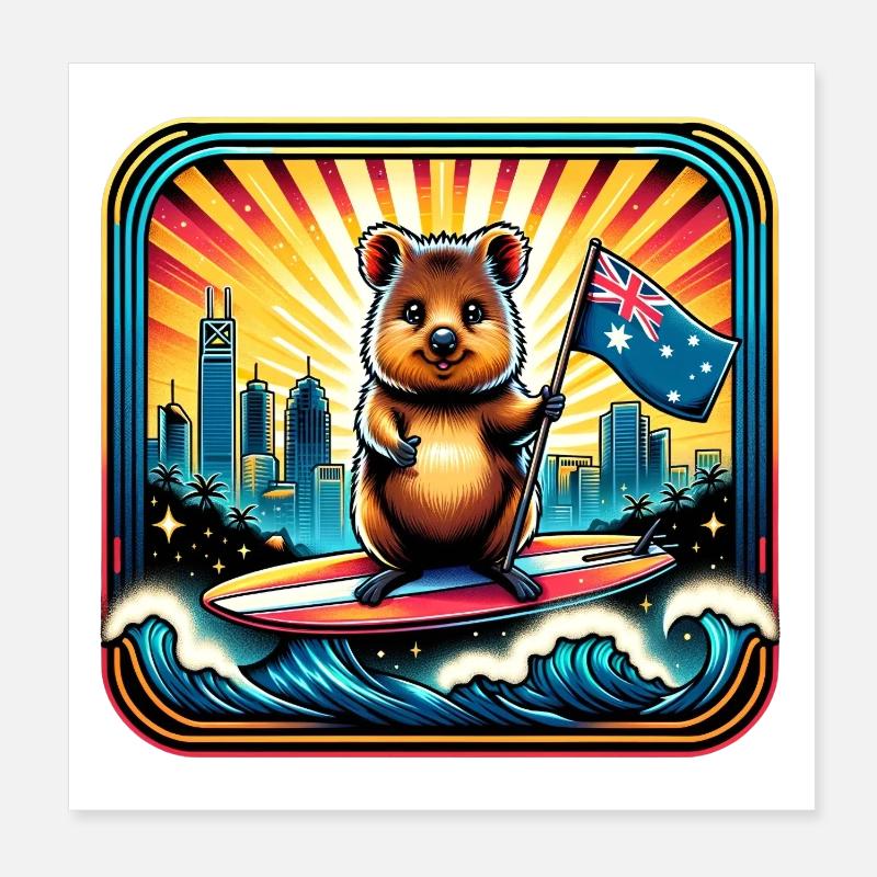 Design de surf australien Quokka Poster 20 x 20 cm