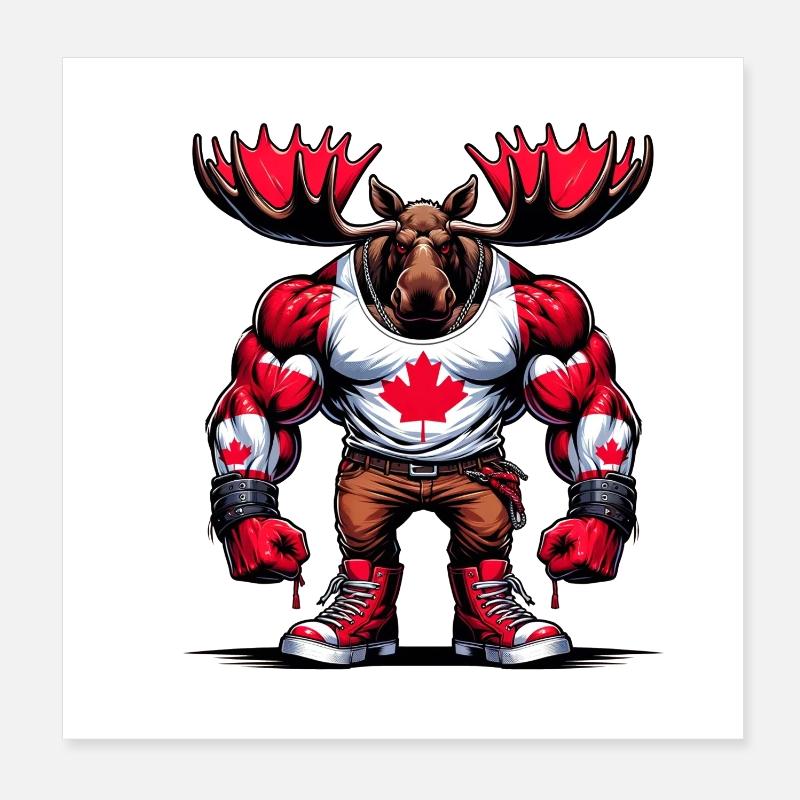 Wapiti du Canada avec drapeau national Poster 20 x 20 cm