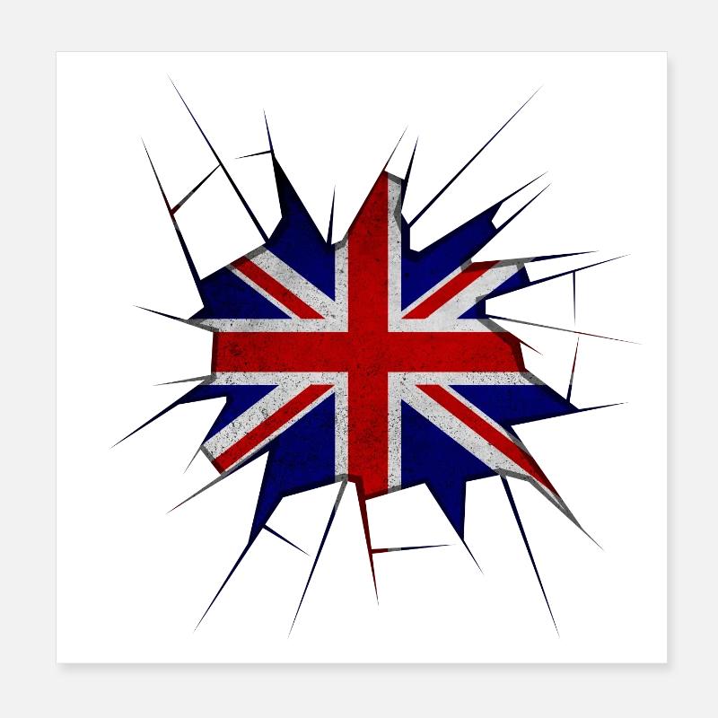 Union Jack Flagge zerbrochenes Glas Poster 20x20 cm