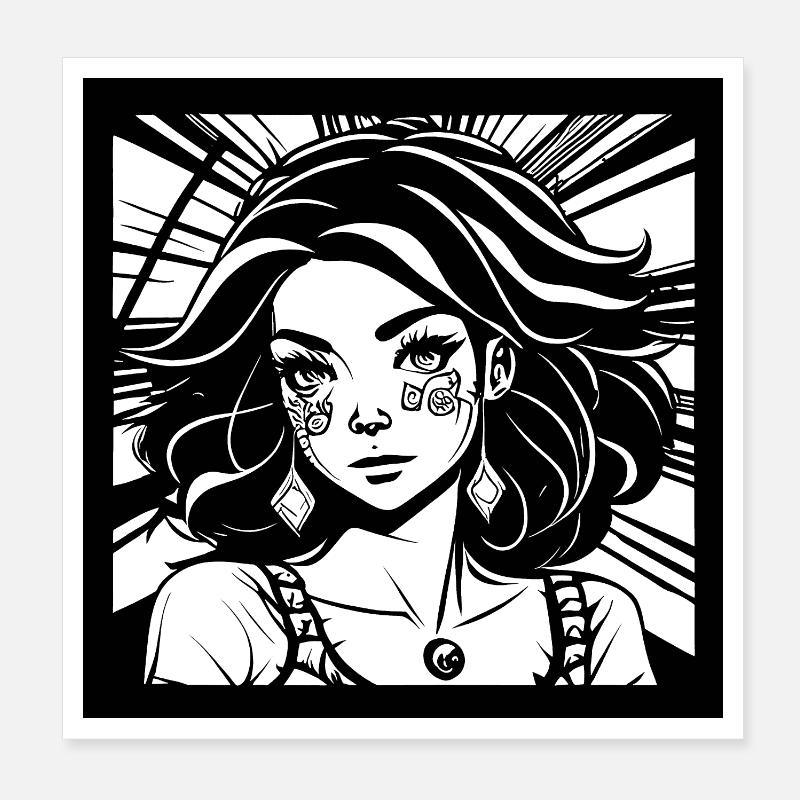Hippie Prinzessin Mädchen im Manga-Comic-Stil Poster 20x20 cm