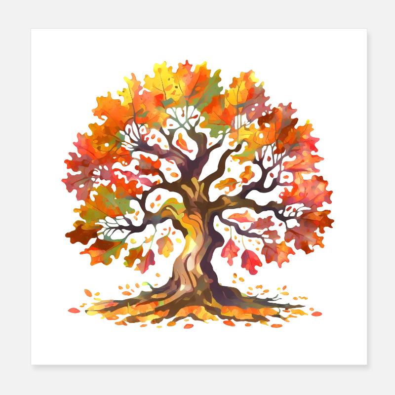 Eiche mit Herbstlaub Aquarell Poster 20x20 cm
