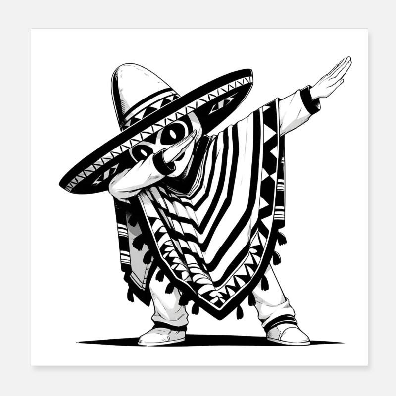Festive Mexican Poncho with Dab Poster 8" x 8" (20x20 cm)