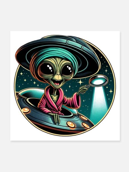 Außerirdischer Detektiv im UFO-Licht - Poster 20x20 cm - Weiß - Vorne