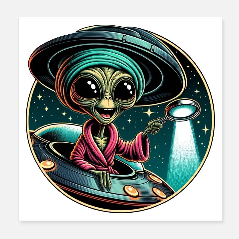 Alien detective in UFO light Poster 8" x 8" (20x20 cm)