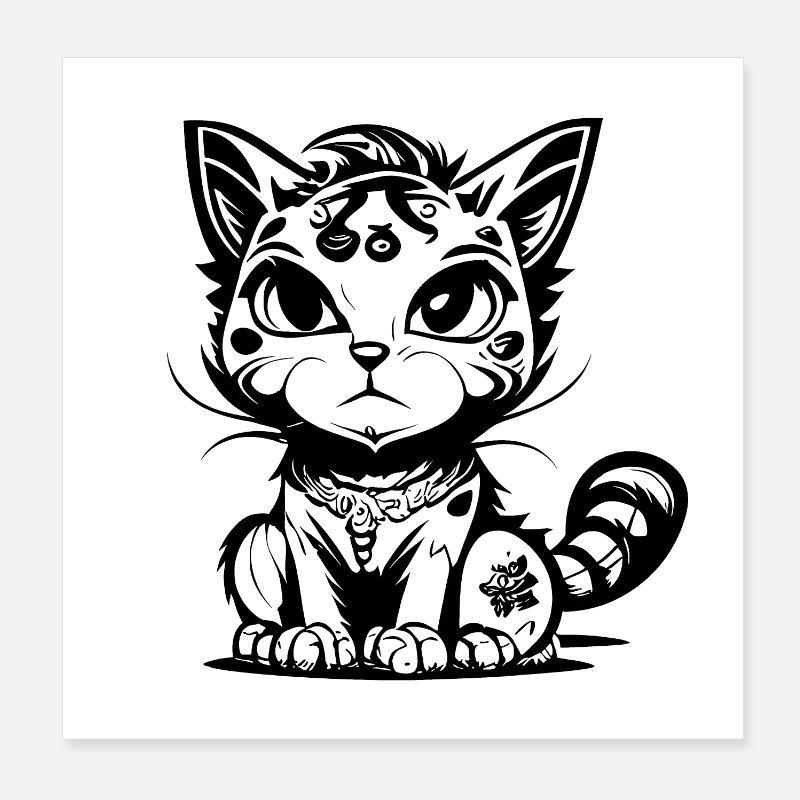 Niedliche sitzende Manga Comic Katze Poster 20x20 cm