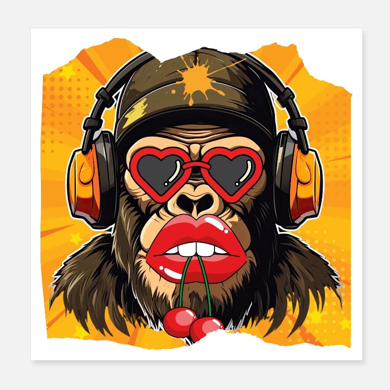 Monkey & Cherry Poster 8" x 8" (20x20 cm)